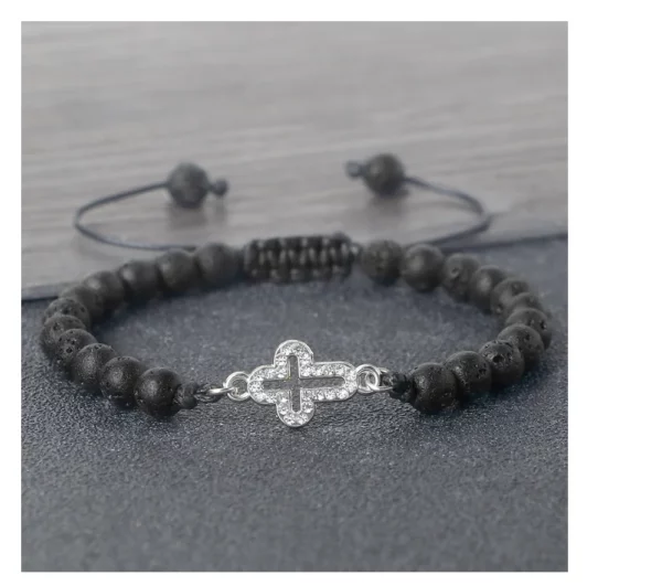 Bracelet tressé réglable en pierre naturelle de 6 mm avec pendentif croix creuse, symboles de l'harmonie spirituelle et des fées sacrées, cadeaux de yoga – Image 20