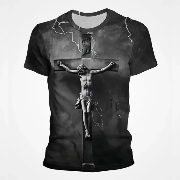 T-shirt à manches courtes imprimé 3D pour hommes et femmes, vêtements de rue décontractés, vêtements vintage, impression graphique du Christ Jésus, pop et hip hop, été – Image 5