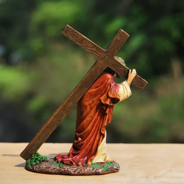 Ornement en résine de statue de croisé de Jésus, petit Jésus portant un crosson, le chemin du calvaire, décoration de la maison – Image 7