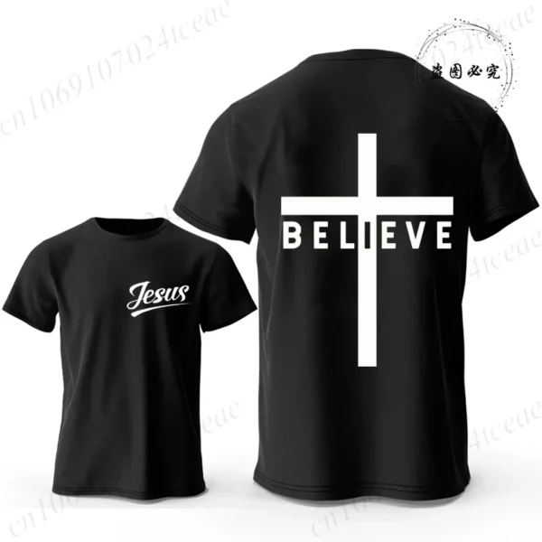 Croyez la croix jésus graphique créatif hommes T-shirts mode été esthétique T-shirts décontracté à manches courtes t-shirt hauts chrétiens – Image 17