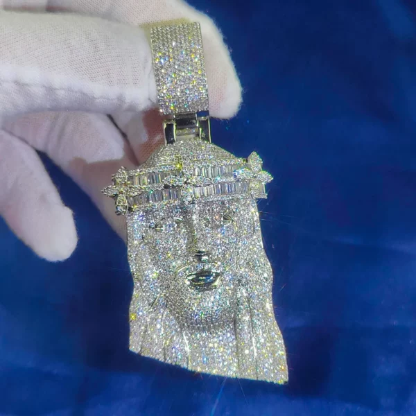 Collier tête de jésus glacé, pendentif Hip Hop, pierres précieuses en Zircon, breloque pour hommes, accessoire de pendentif personnalisé pour le visage du jésus chrétien – Image 24