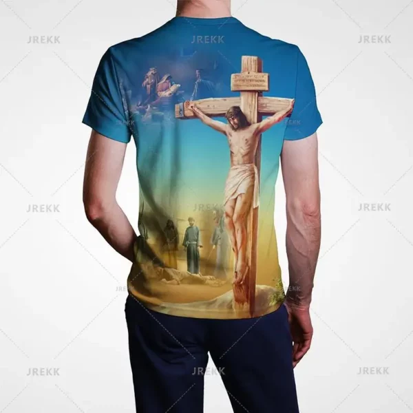 T-shirt à manches courtes imprimé 3D pour hommes et femmes, vêtements de rue décontractés, vêtements vintage, impression graphique du Christ Jésus, pop et hip hop, été – Image 34