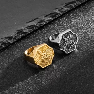 Bague Vintage en acier inoxydable 316L pour hommes et femmes, Vintage archange Saint Michael, vente en gros