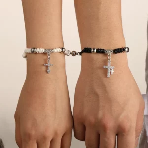 Ensemble de bracelets en corde tissée à la main, à la mode et minimaliste, créatif, noir et blanc, pour couple