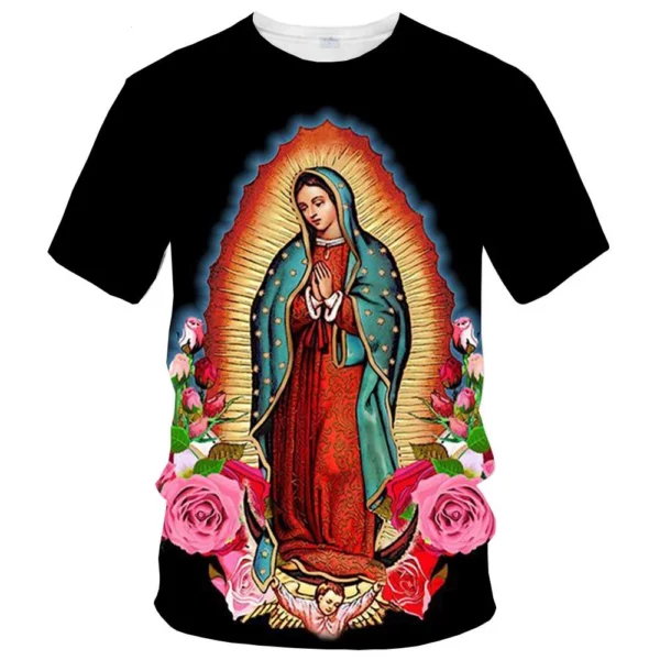 T-shirt vierge Maria 3D pour hommes et femmes, vêtements décontractés à manches courtes, pleine taille, nouveaux vêtements pour hommes à la mode d'été – Image 24
