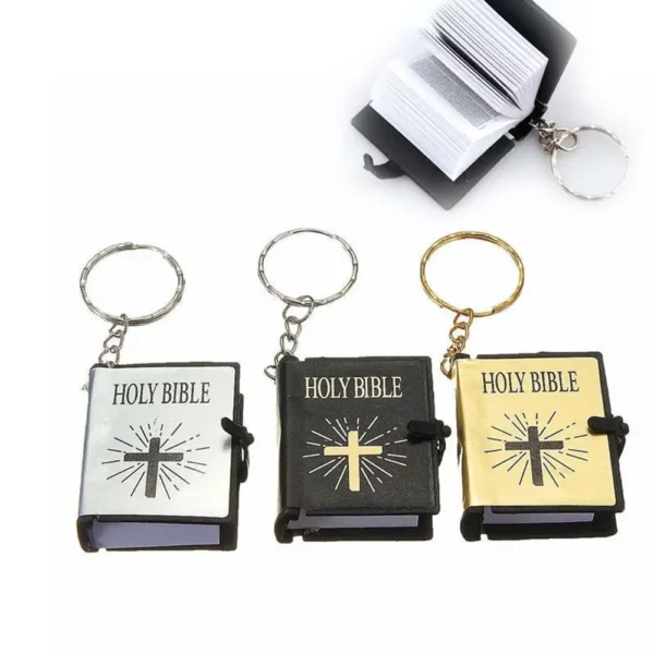 Mini anglais HOLY BIBLE porte-clés chrétien jésus croix musulman porte-clés femmes sac charme prière dieu bénisse porte-clés accessoires – Image 2