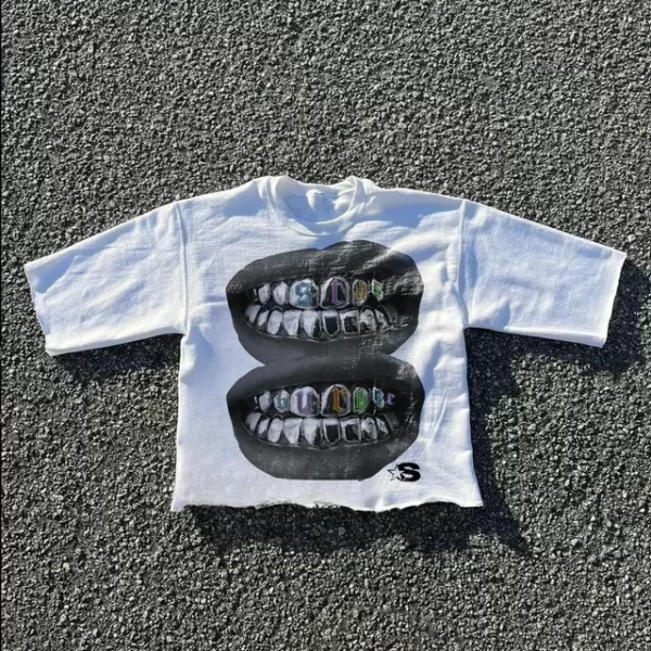 Américain rétro t-shirt Y2K vêtements hommes femmes Hip Hop dessin animé lettre impression surdimensionné t-shirt coton décontracté à manches courtes hauts – Image 8