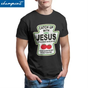 T-shirt homme 100% coton, décontracté, avec impression chrétien, Catch Up avec jésus, Ketchup