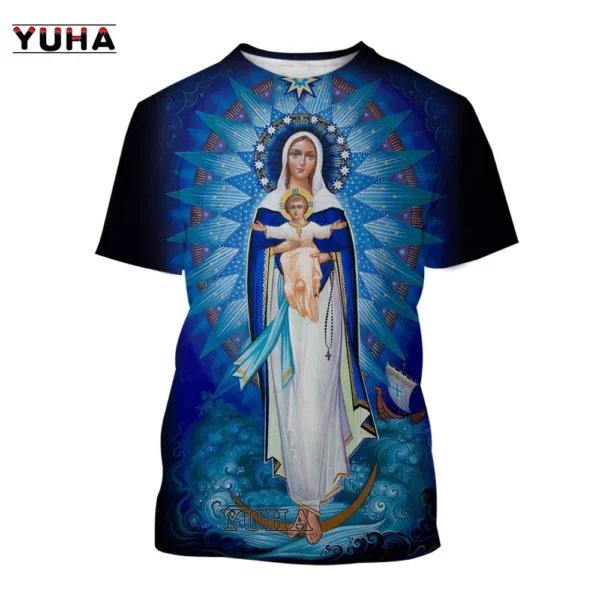 T-shirt imprimé 3D Vierge Marie et Jésus pour hommes et femmes, T-shirt décontracté, Foi, Amour, Manucure, Personnalité, Mode estivale, Nouveau – Image 10