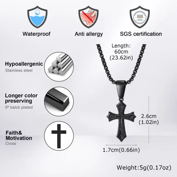 Collier pendentif croix pour hommes et femmes, colliers en acier inoxydable, colliers chics, cadeaux de bijoux classiques chrétiens, 50 cm, 55 cm, 60cm – Image 15