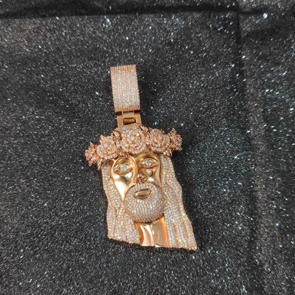 Pendentif de Jésus en diamant glacé de style hip-hop Bling, bijoux plaqués or et argent, pendentif de foi religieuse et chrétienne, cadeau – Image 21