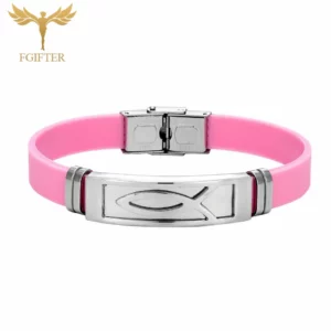Bracelets en acier inoxydable avec symboles de poisson de Jésus, bijoux de religion chrétienne Lchthus, bracelet en caoutchouc coloré, bracelets simples