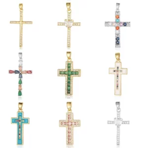 Pendentif en forme de cœur cubique en cuivre, croix, bricolage, vente en gros, papillon creux, breloques religieuses de Jésus, collier exécutif, 3 pièces par lot
