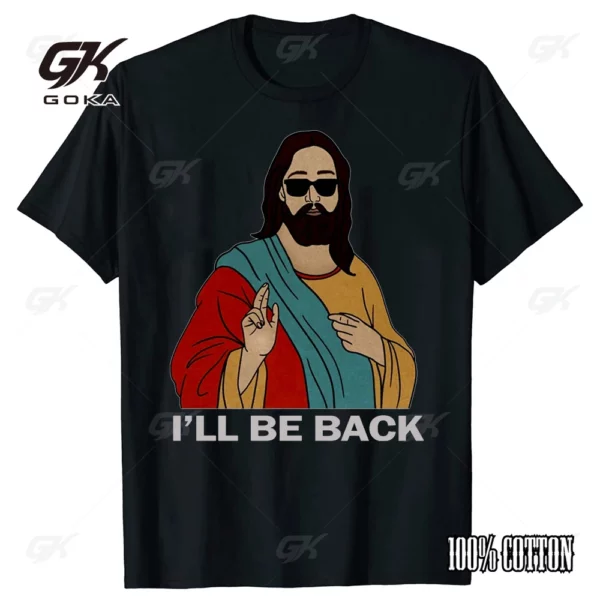 T-shirt en coton imprimé chrétien I'll Be Back pour femmes et hommes, manches courtes, col rond, style cool, streetwear vintage – Image 3