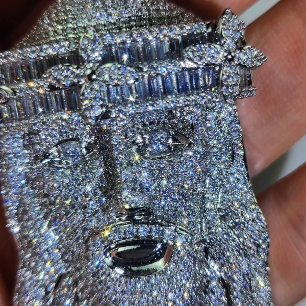 Collier tête de jésus glacé, pendentif Hip Hop, pierres précieuses en Zircon, breloque pour hommes, accessoire de pendentif personnalisé pour le visage du jésus chrétien – Image 18