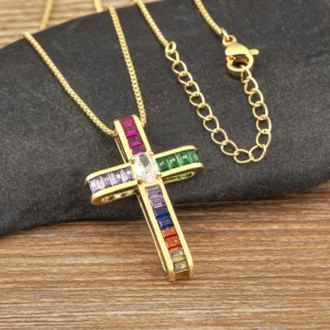 Collier avec pendentif fin en croix de jésus pour femmes et hommes, Style religieux, pavé de chaîne en Zircon coloré, ras du cou, accessoires de bijoux, offre spéciale
