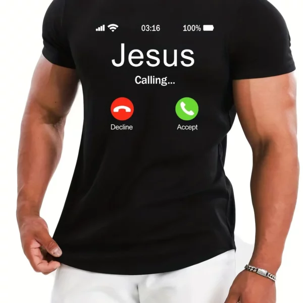 T-shirt imprimé motif appel de Jésus pour hommes, t-shirt graphique confortable, vêtements de plein air d'été, offre spéciale – Image 2