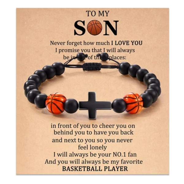 Bracelets de Prière en Pierre Naturelle pour Adolescent, Croix de Baseball, Basket-ball, Football, Idées avec Message, Carte Cadeau – Image 16