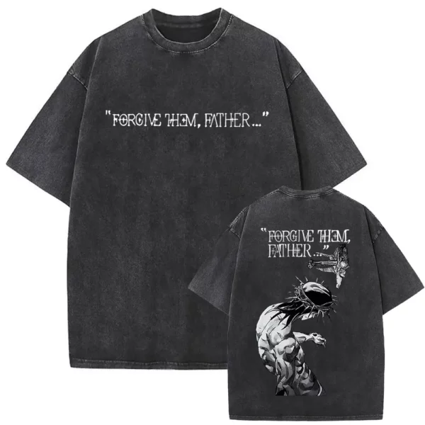 T-shirt délavé Vintage pour hommes et femmes, style religieux chrétien, jésus pardonne le père, gothique Rock, surdimensionné, Streetwear – Image 29