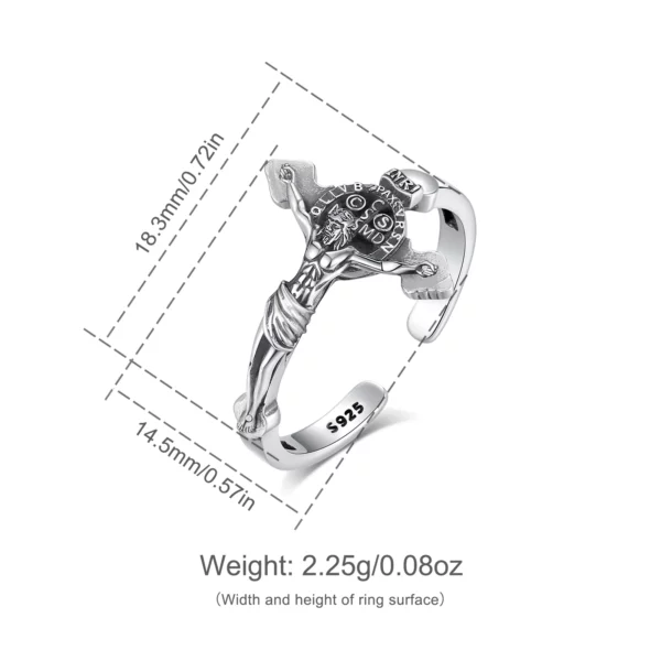 Eudora-Bague réglable en argent regardé 925 pour hommes et femmes, Saint Benoît, Saint Benoît, San Benoît, Médaillon religieux, Bijoux vintage – Image 2