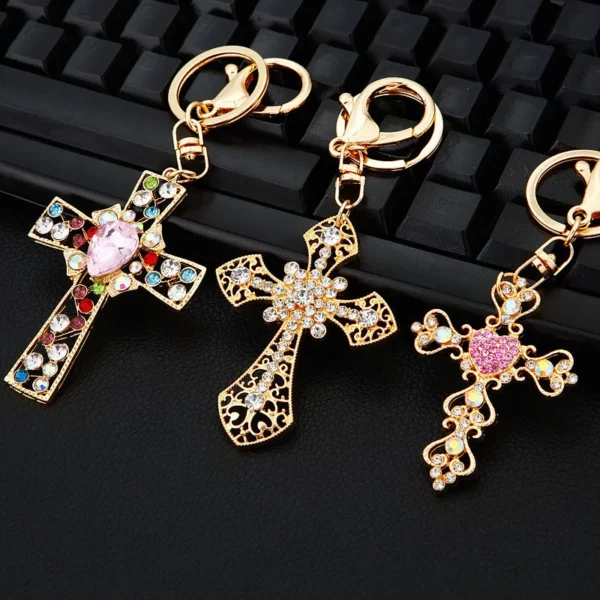 Porte-clés croix en cristal, jésus, chrétien, catholique, strass, sac de voiture, porte-clés pour hommes et femmes, bijoux