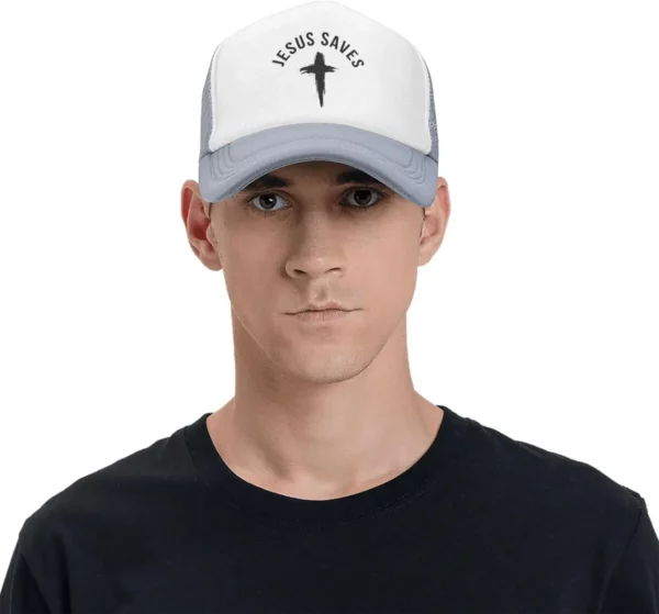 Casquette de baseball en maille pour hommes et femmes, chapeau de camionneur, Snapback noir, drôle, Jésus sauve la croix, dieu chrétien, foi, américains – Image 6