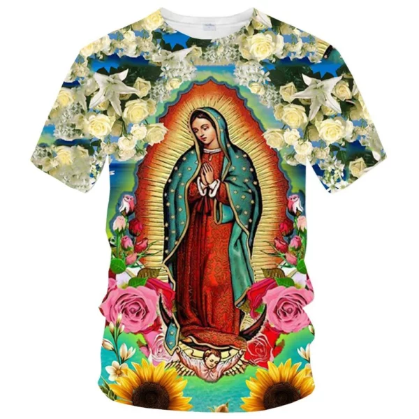 T-shirt vierge Maria 3D pour hommes et femmes, vêtements décontractés à manches courtes, pleine taille, nouveaux vêtements pour hommes à la mode d'été – Image 20