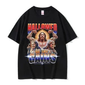 Hallowed Be Thy Gains jésus pompe couverture drôle Meme T-shirts hommes Humor Fitness Musculaire T-shirts hommes femmes décontracté coton t-shirt