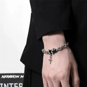 Breloque croisée en pierre de cristal pour femmes et hommes, Style Punk, étoile, couleur argent, chaîne réglable, cristal noir et bleu