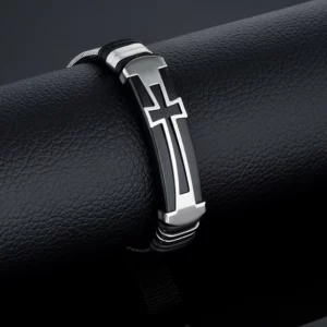 Bracelet en acier inoxydable plaqué or pour hommes et femmes, croix de Jésus, ceinture du Christ, bracelet d'identification noir, cadeau de fête d'anniversaire, bijoux à la mode