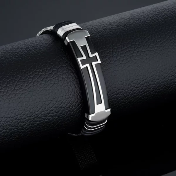 Bracelet en acier inoxydable plaqué or pour hommes et femmes, croix de Jésus, ceinture du Christ, bracelet d'identification noir, cadeau de fête d'anniversaire, bijoux à la mode