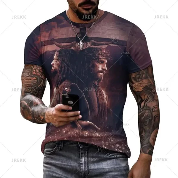T-shirt à manches courtes imprimé 3D pour hommes et femmes, vêtements de rue décontractés, vêtements vintage, impression graphique du Christ Jésus, pop et hip hop, été – Image 41