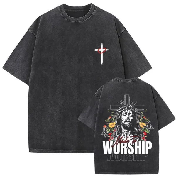 T-shirt délavé Vintage pour hommes et femmes, style religieux chrétien, jésus pardonne le père, gothique Rock, surdimensionné, Streetwear – Image 41