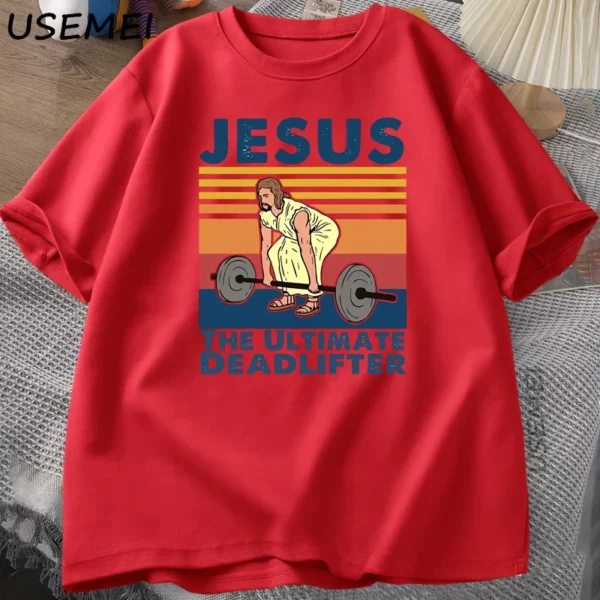 Jésus le dernier Deadlifter t-shirts foi religieuse gymnase T-shirt drôle coton T-shirt hommes Streetwear ample mâle vêtements – Image 10