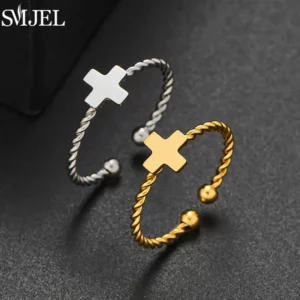 Bague croix chrétienne classique pour femmes et filles, réglable, minuscule croix, ouverture, mode, bijoux Jésus-Christ, cadeaux punk