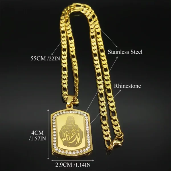 Collier pendentif coeur sacré jésus pour femmes et hommes, en acier inoxydable, strass, couleur or, amulette de foi, chaîne masculine, bijoux cadeaux – Image 6