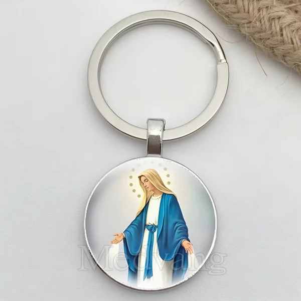 Porte-clés Vintage en verre à motif vierge marie, bijoux religieux, cadeau pour membre de la famille, adapté aux clés de voiture et de maison – Image 3