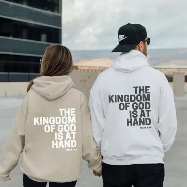 Sweat à capuche chrétien pour homme et femme, symbole positif, verset biblique, Jésus, le royaume de dieu est à portée de main, slogan imprimé PVD, streetwear – Image 3