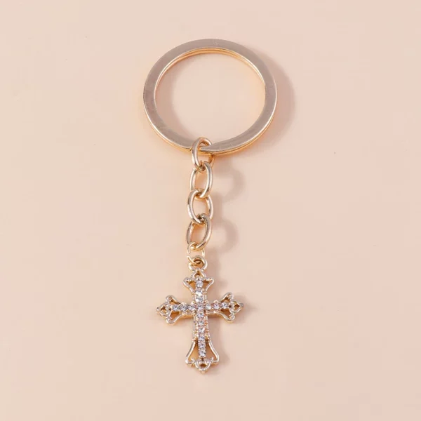 Porte-clés religieux croix en cristal biscuits pour femmes et filles, porte-clés, porte-clés, breloques de sac à main, bijoux à bricoler soi-même, cadeaux, luxe – Image 13