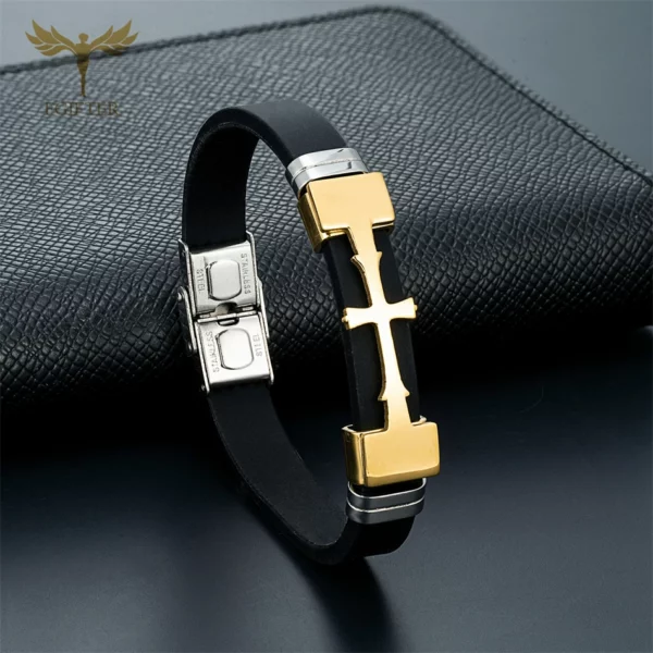 Bracelets en acier inoxydable pour documents en or, accessoire de symboles croisés, plusieurs couleurs, bracelet en caoutchouc, bracelets, religion chrétienne, bijoux – Image 4