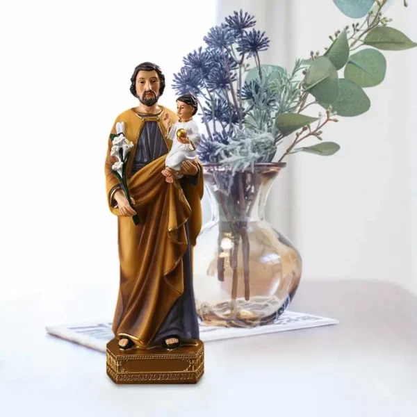 Figurine religieuse Saint Joseph portant l'enfant Jésus intensifie, modèle en résine Auckland, sculpture Saint Joseph, dieu Christ, décor de bureau d'église – Image 3