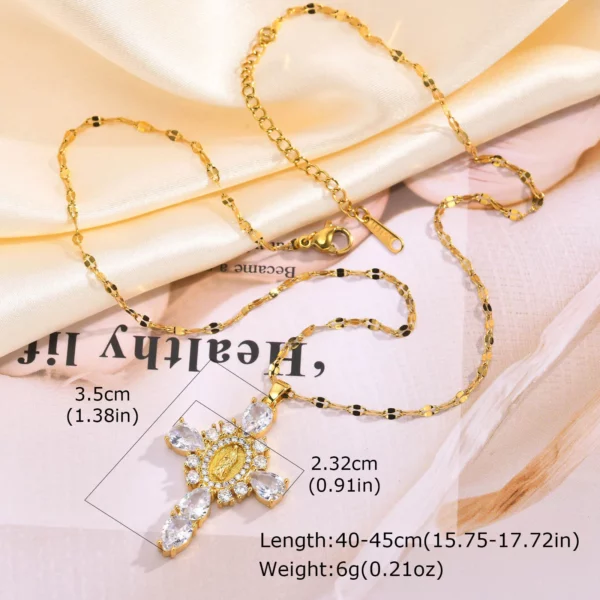 Vnox – colliers pendentif plaqués or pour femmes, en acier inoxydable, creux, croix de jésus, Design classique, bijoux Christain, cadeau – Image 10
