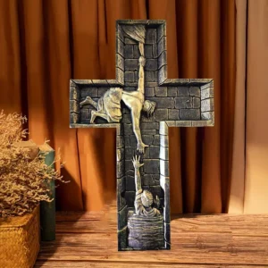 Croix murale en résine exquise, Crucifix chrétien 3D fabriqué à la main, décoration de maison, cadeau religieux pour hommes, ornement de noël et d'église