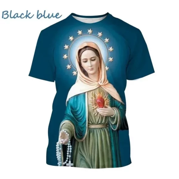 T-shirt imprimé 3D de la Vierge Marie pour femmes, déesse de la misériUL, chrétien, béni Jésus, dieu, t-shirts, vêtements pour femmes, unisexe, manches courtes – Image 16