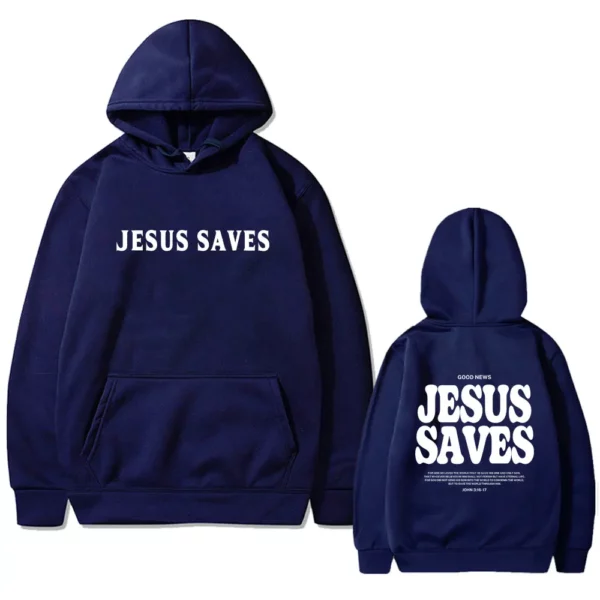Sweat à capuche imprimé verset de la Bible pour hommes, pull chrétien, bonne nouvelle, Jésus sauve pour Dieu si aimé, streetwear masculin, sourire décontracté, mode – Image 3