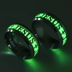 Bague lumineuse en acier inoxydable, croix du jésus, Christ, brillant dans la nuit, bagues de fiançailles de mariage pour femmes et hommes, accessoires de bijoux