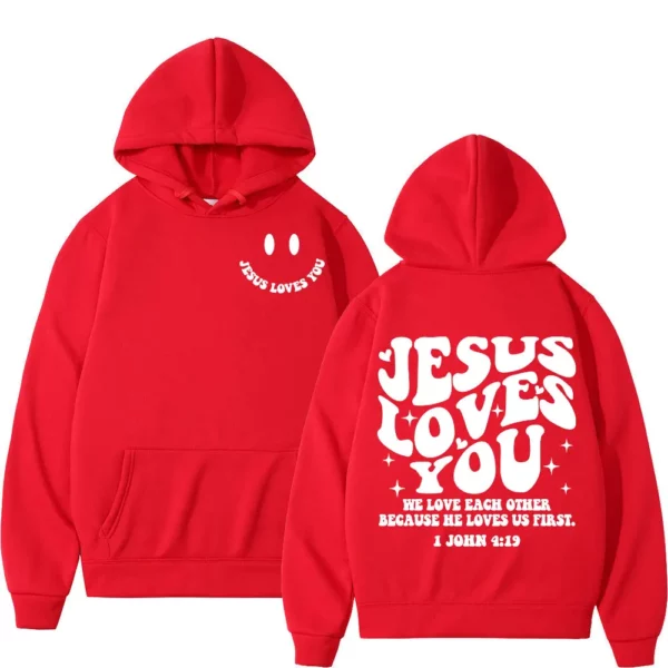 Jésus vous aime Double face sweat à capuche imprimé haute rue mode surdimensionné pulls hommes femmes haute qualité Vintage sweats – Image 8