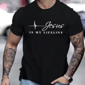 Hommes d'été 100 coton à la mode décontracté ample jésus est le pilier de ma vie imprimé col rond manches courtes T-shirt haut