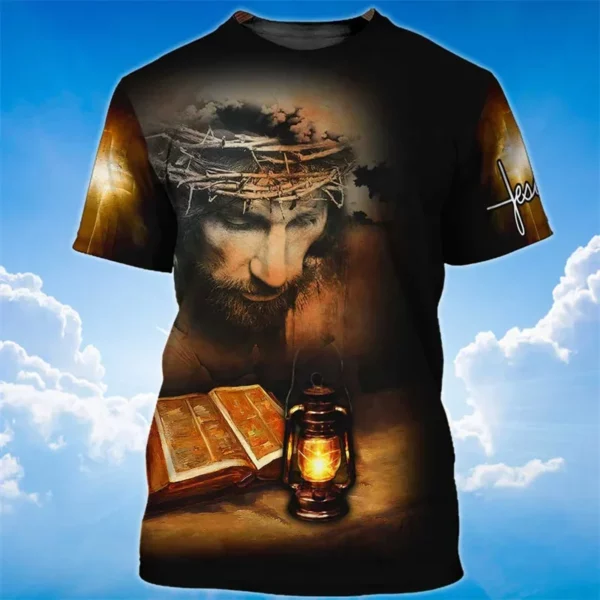 T-shirt unisexe à manches courtes pour hommes, impression 3D de Dieu Jésus, impression du christianisme, t-shirt graphique de croyance, mode enfant, Harajuyku, été, nouveau – Image 9