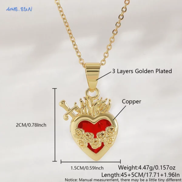 MHS.SUN plaqué or sacré coeur de jésus croix collier rouge Zircon religieux catholique pendentif colliers pour femmes filles bijoux – Image 17